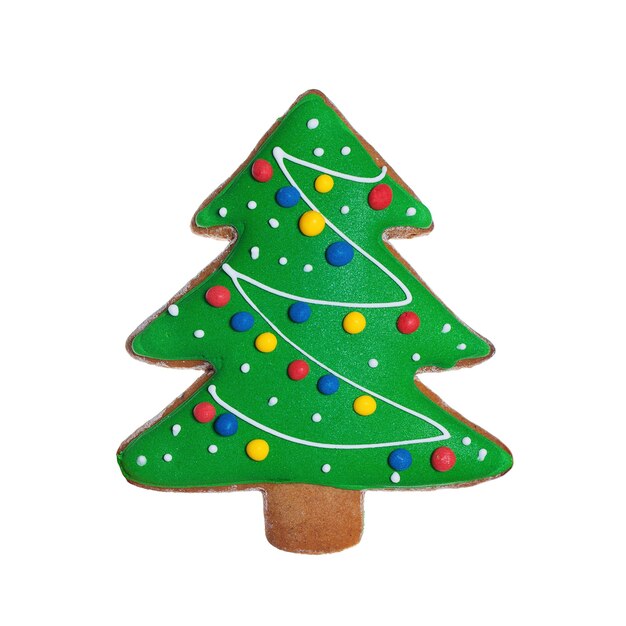 Isolated Christmas Cookie Food. Green Gingerbread Xmas Tree on White Background