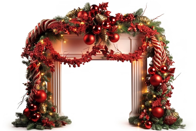 Isolated christmas fireplace with wreath decorating