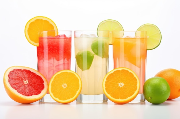 写真 孤立した柑橘類のドリンク グラスと白のフルーツ