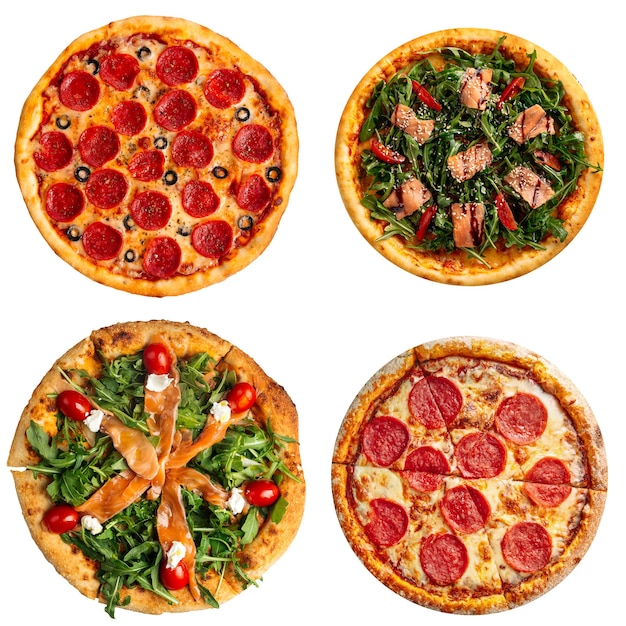 Photo isolated collage of various types of pizza