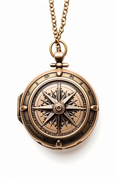 Isolated of Compass Rose Locket Navigation Inspired Pendant Made of Bras Clipart Game Asset Concept