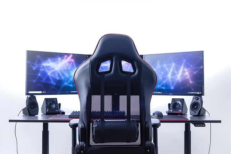 Photo isolated computer setup with gaming chair