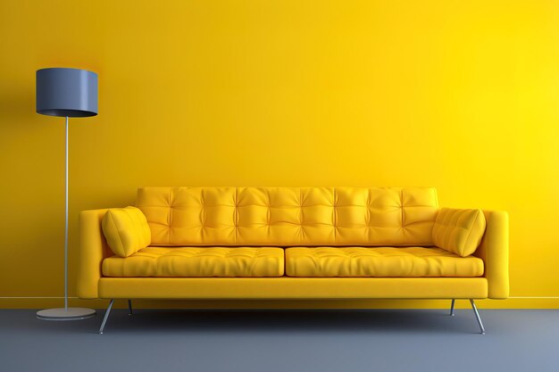 Photo isolated contemporary yellow sofa with cushionsgenerative ai