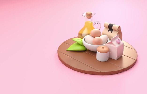 Photo isolated cooking ingredients 3d illustration