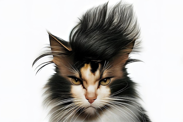 Isolated Cool Cat With Hair With White Background