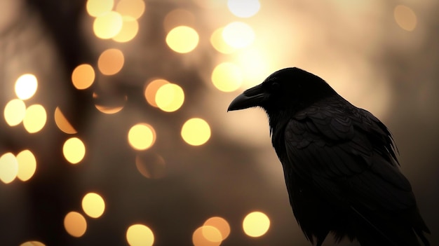 Isolated crow and yellow lights in the background Wallpaper