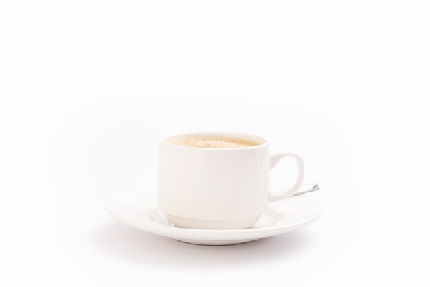 Isolated Cup of coffee closeup on white background front view