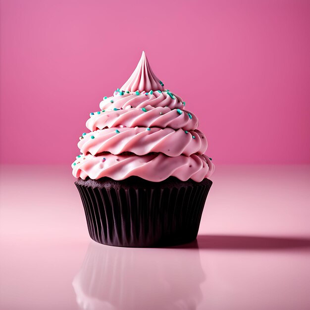 분홍색 배경 스튜디오 샷에 고립된 컵케이크