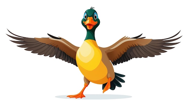 Photo isolated cute flying duck cartoon a vector illustration