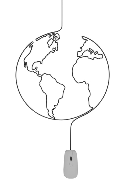 写真 世界地図の形をしたケーブル付きマウスの分離 d レンダリング