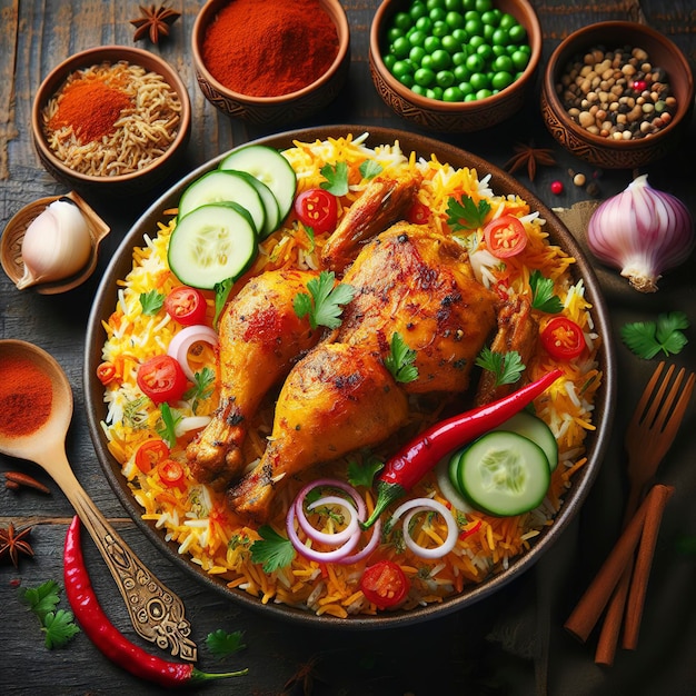 Isolated delicious spicy chicken biryani background