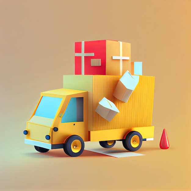 Изолированный грузовик доставки с коробкой пакетов немного онлайн