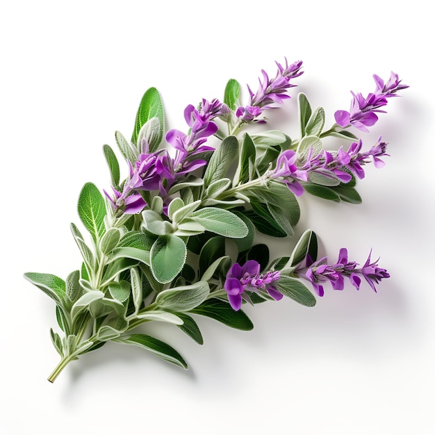 Isolated of Desert Sage Highlighting Its Aromatic Silvery Gr Top View on White Background