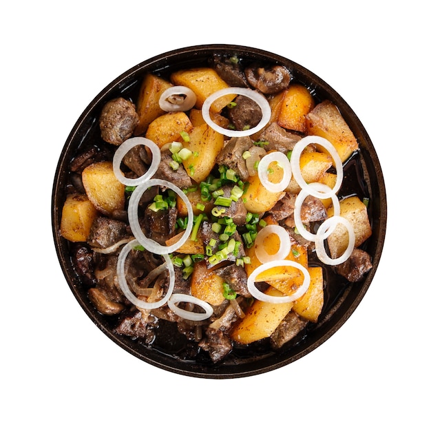 Isolated dish of oriental lamb roast with potatoes