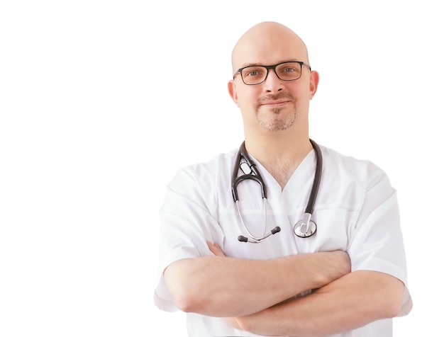 Isolated doctor with stethoscope on white background