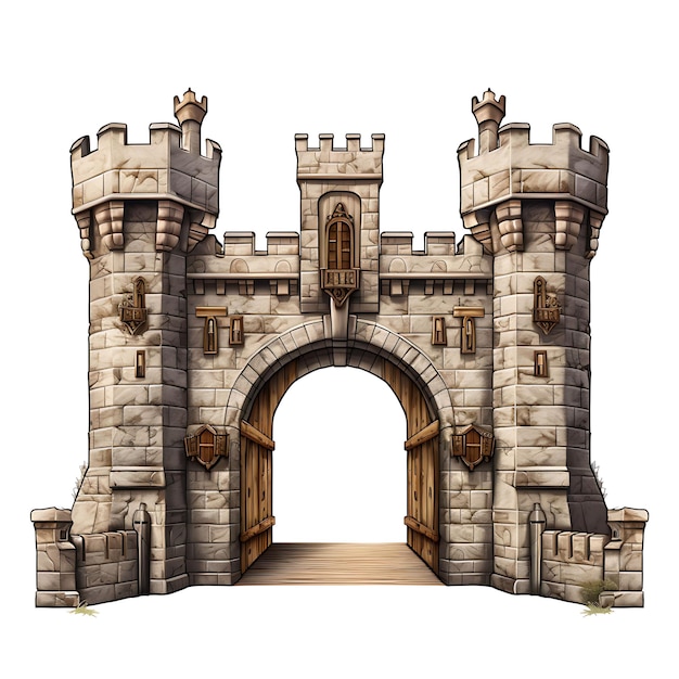 Isolated of Drawbridge Gate With Castle Emblem Design Consists of a Hing 3D Design Concept Ideas