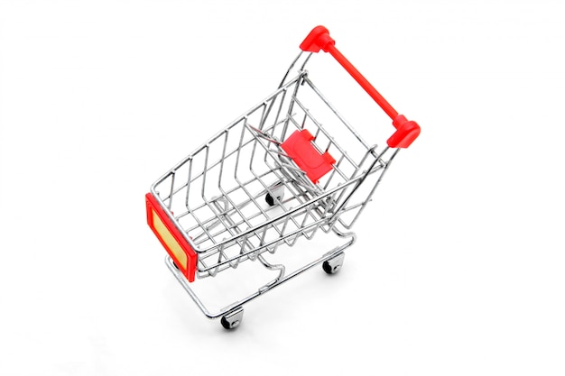 Isolated empty shopping cart on white background  top perspective