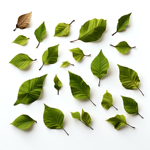 Photo isolated of european beech ovate leaves spreading branches beechnuts dec collection on white bg