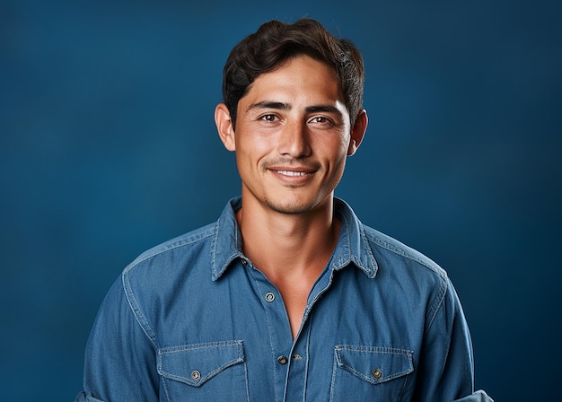 Photo isolated farm worker on blue background