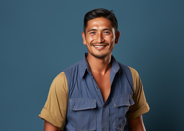 Isolated Farm Worker on Blue Background