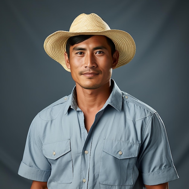 Isolated Farm Worker on Blue Background