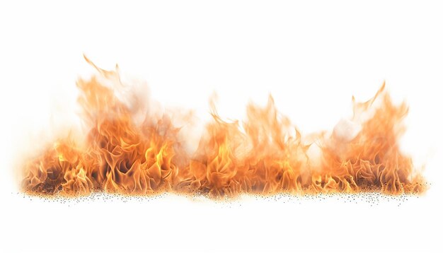 Photo isolated fire in elevated side view on white background