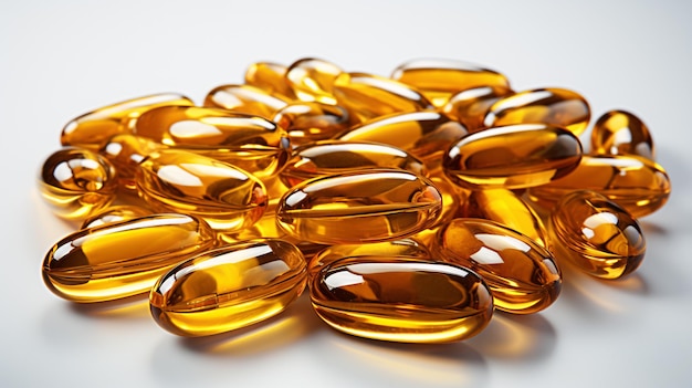 Isolated Fish Oil Soft Gel Capsules on a White Background Unlock the Power of Omega3 Tablets