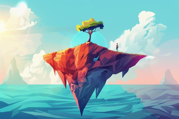 Isolated flat rock climbing on a floating island