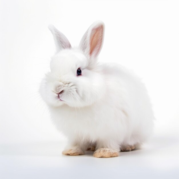 An isolated fluffy white bunny on white background