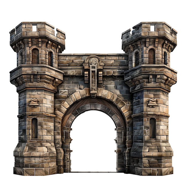 Isolated of fortress gate with knight helmet design consists of a fortif 3d design concept ideas
