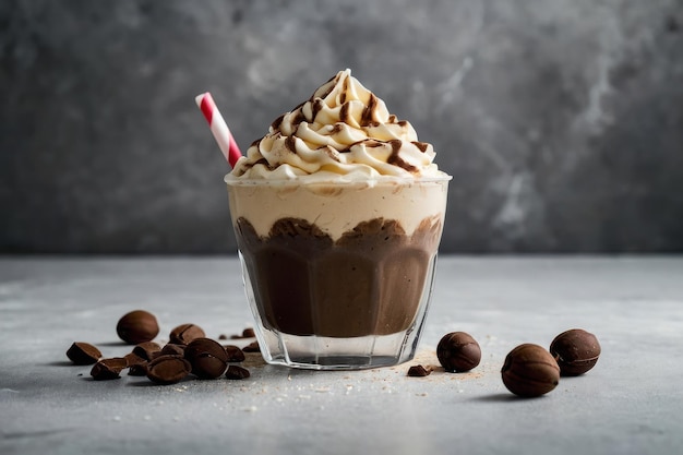 isolated frappe cup with cream on white background