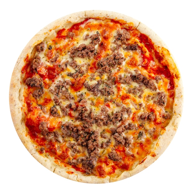 Isolated fresh bolognese tomato pizza