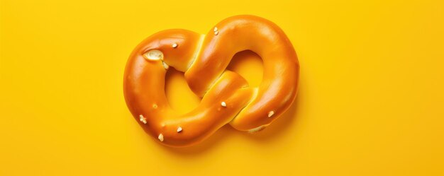 Isolated fresh pretzel on the yellow background generative ai