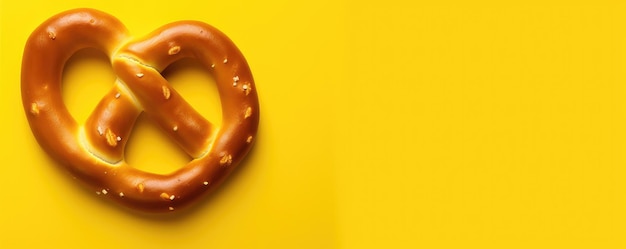 Isolated fresh pretzel on the yellow background generative ai