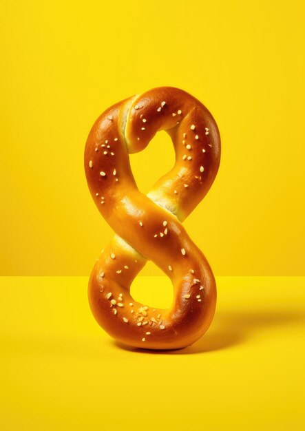 Photo isolated fresh pretzel on the yellow background generative ai