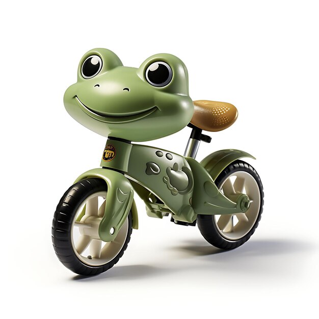 Photo isolated of frog ugo bike cycle balance bike type green color toddler a on white background photo