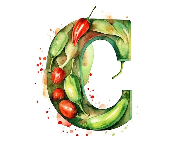 Изолированный фруктовый алфавит для детей C для чили