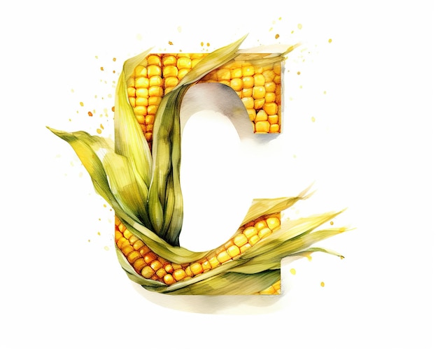 Изолированный фруктовый алфавит для детей C для кукурузы