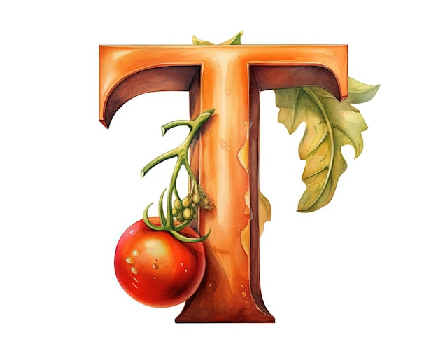 Изолированный фруктовый алфавит для детей Т для помидоров