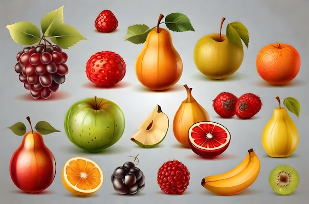 색 배경에 고립 된 과일