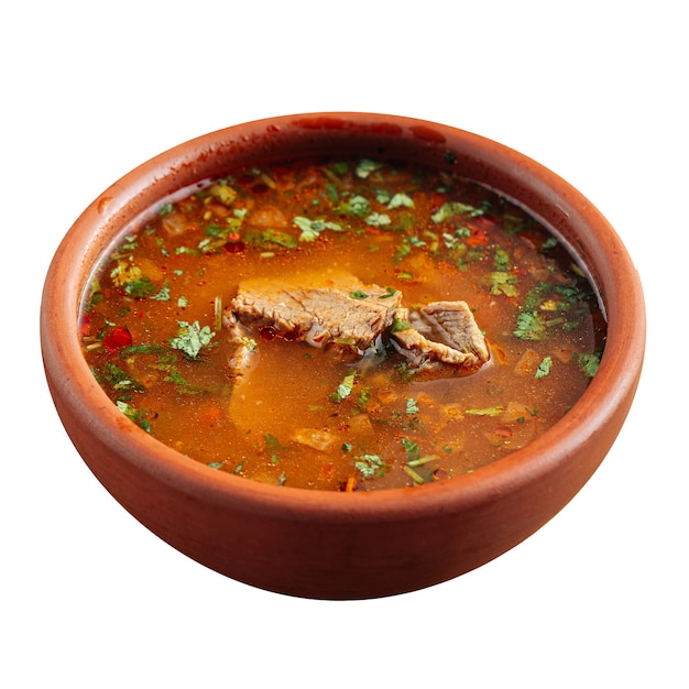 Isolated georgian kharcho soup with beef and rice