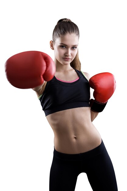 Isolated girl boxer portrait