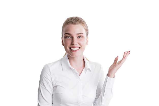 Isolated girl in white shirt portrait