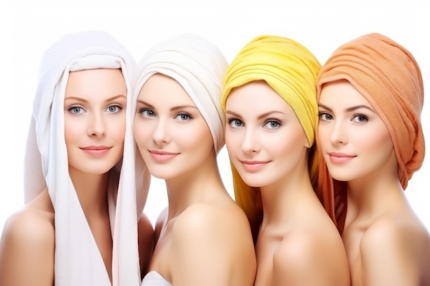 Isolated girls in towels on white background