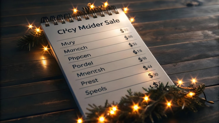 Photo isolated glowing shopping list with eyecatching cyber monday sale prices for infographics on produc