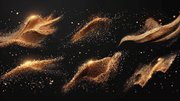 Photo isolated golden glitter texture on black background golden stardust amber particles color sparkles rain modern illustration in ep10 format