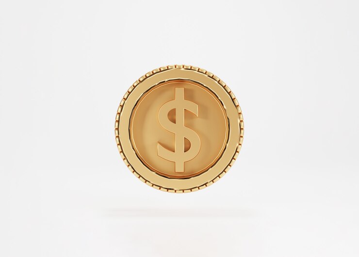 Photo 3dレンダリングの概念によって白い背景の上の黄金の米ドル硬貨を分離しました。