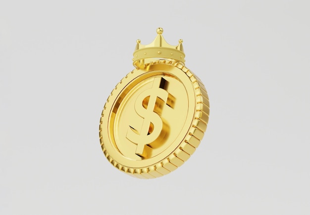 Изолированная золотая долларовая монета с золотой короной на деньги Соединенных Штатов является королем или главным валютным обменом в мире