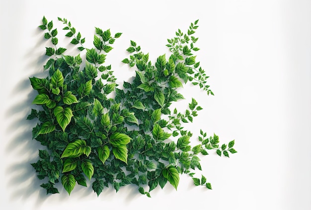 Isolated green leaves and a hedge on a white backdrop