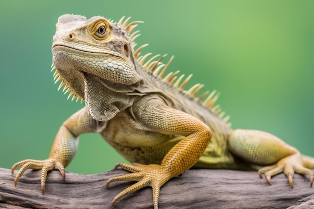 Isolated Green Lizard Close Up on Branch Generative AI